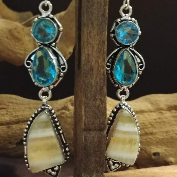 Jewelry - Botswana Agate & Blue Topaz Earrings
